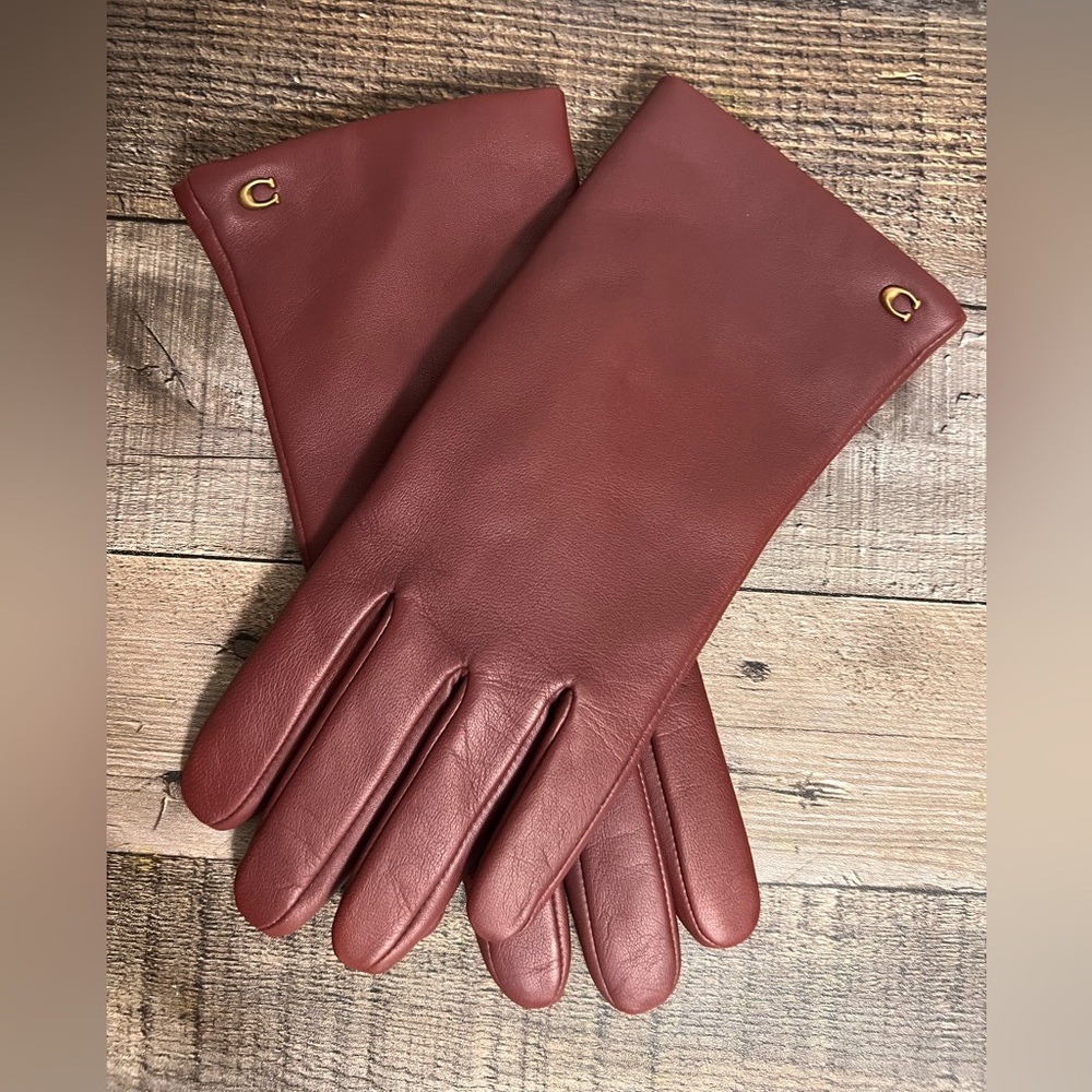 Coach Rich Burgundy Sheep Leather Tech Gloves